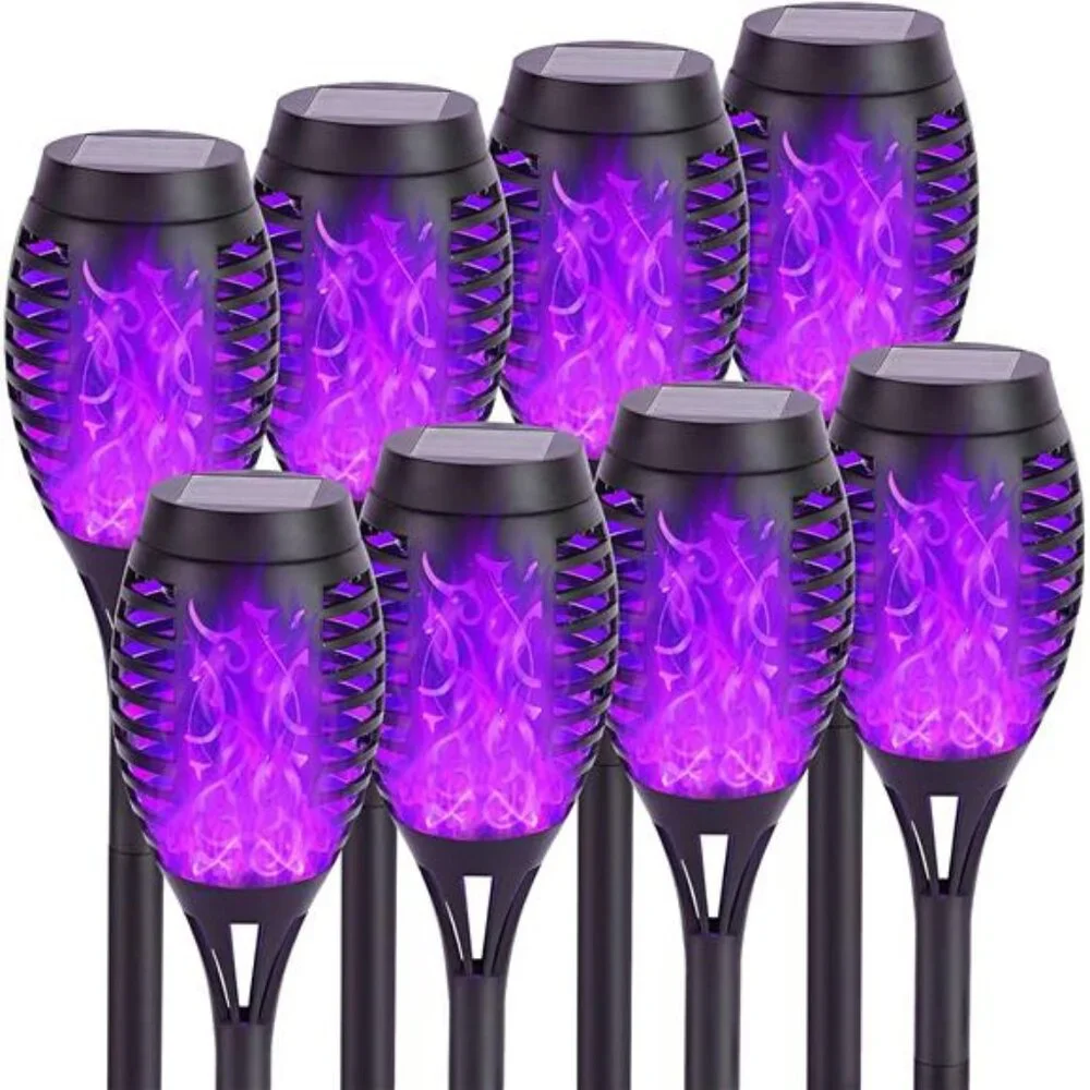 Solar Lights Outdoor 8 Pack Solar Powered Torch with Flickering Flame Purple